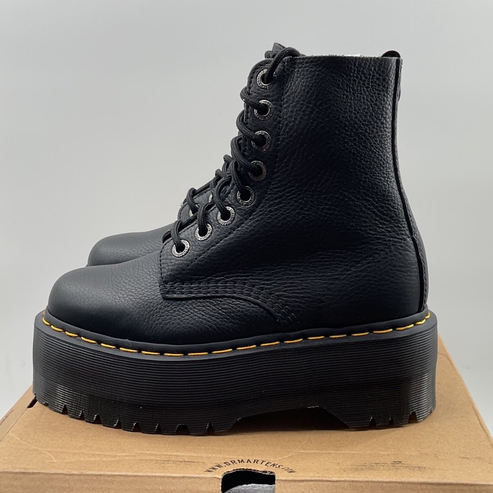 Dr. Martens Jadon Max Black Pisa Leather Platform Combat Boots Side Zip